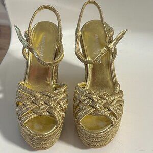 YSL Gold Wedge Braided Shoe - "Jute"